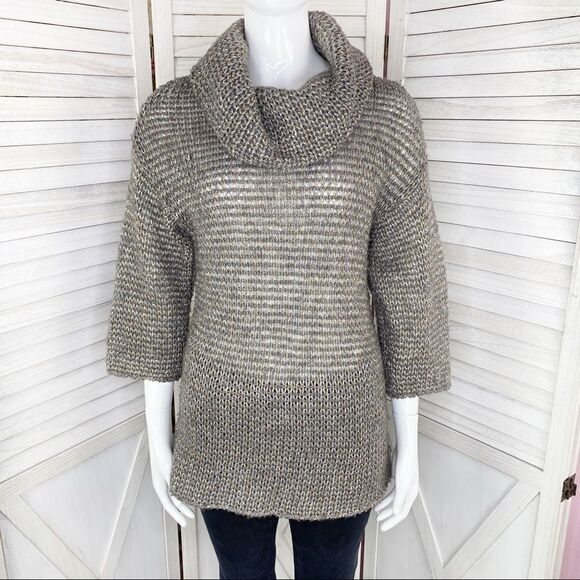 Tommy Bahama Melifont Cowl Neck Pullover Sweater Taupe Metallic XS 3/4 Sleeve - Picture 1 of 11